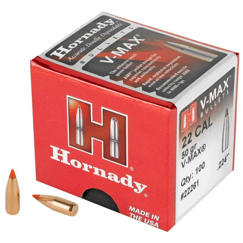 Hornady V-MAX 22 Cal .224 50gr Ballistic Tip Bullets 100 Count - 1