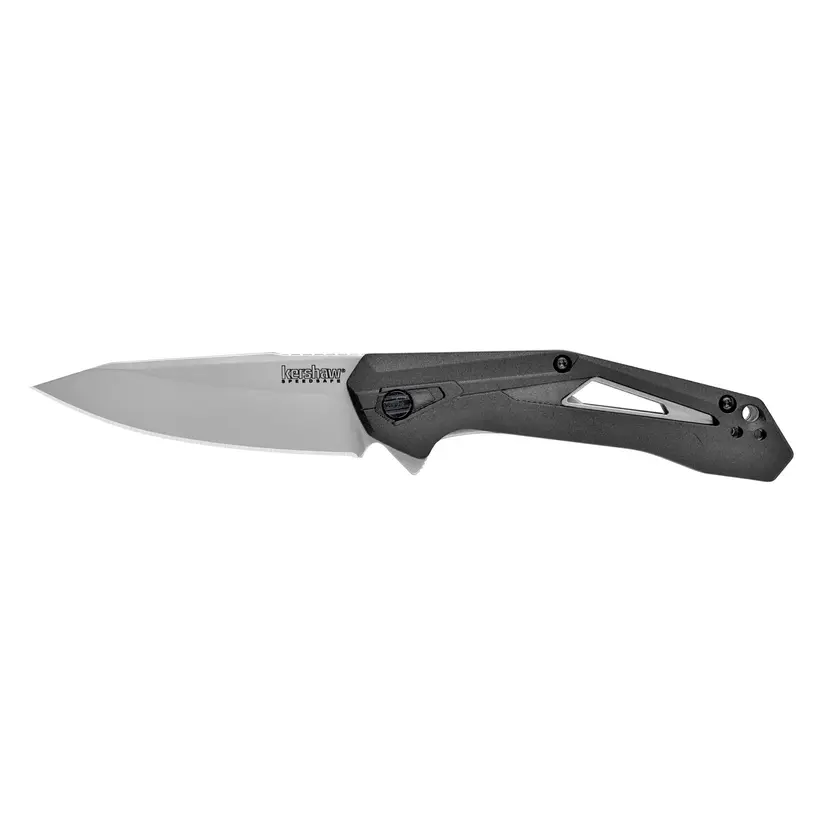 Kershaw Airlock 3" Folding Knife Bead Blasted Drop Point Plain Edge Black Handle - 1