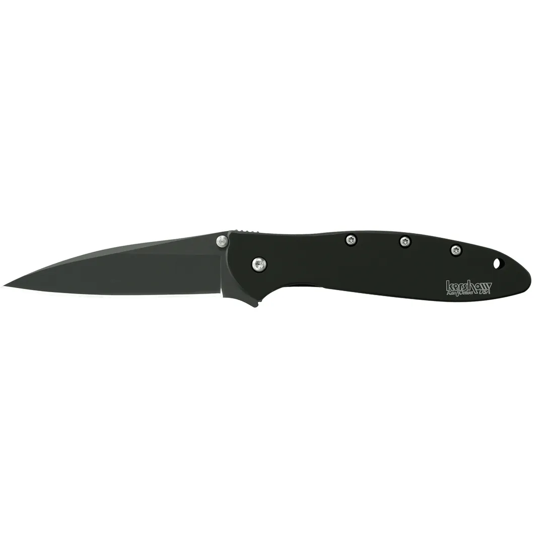 Kershaw Ken Onion Leek 3" Assisted Folding Knife Matte Black – Plain Edge, Clip Point, Pocket Clip