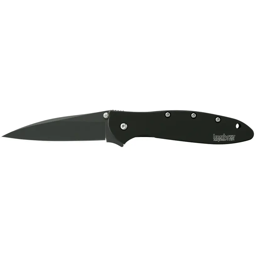 Kershaw Ken Onion Leek 3" Assisted Folding Knife Matte Black – Plain Edge, Clip Point, Pocket Clip - 1