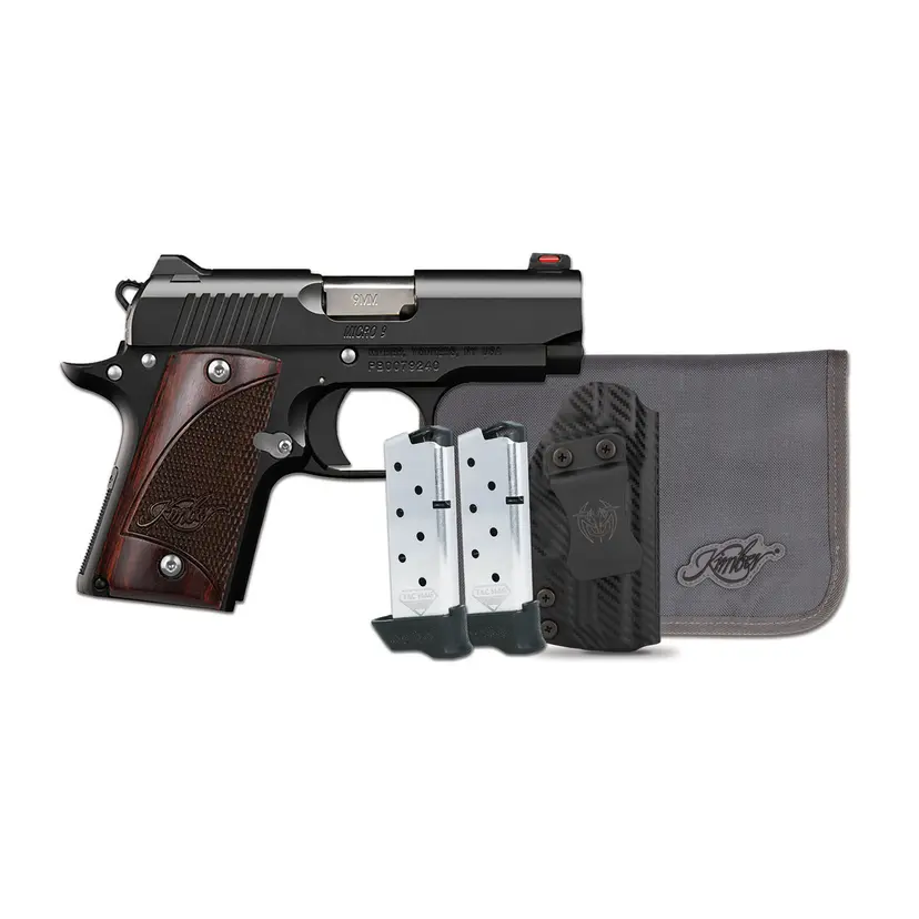 Kimber Micro 9 RTC 9mm 1911-Style Semi-Auto Pistol 3.15in Black KimPro II Rosewood Grips 7+1 2 Mags Fiber Optic Sight with Ambi Holster Bundle - 1