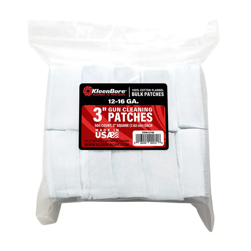 Kleen-Bore SuperShooter Cotton Patches 12-16 Gauge 500 Pack – Gun Cleaning Supplies - 1