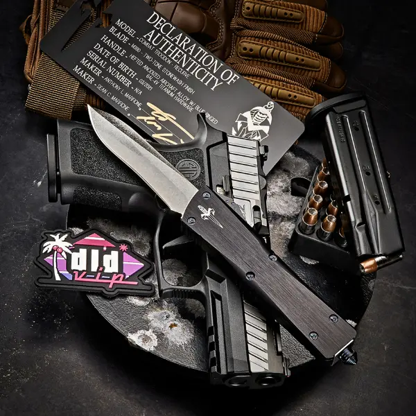 Marfione Custom Combat Troodon Recurve Two-Tone Stonewash Anodized Hefted Alloy w/ Blue Ringed Titanium Hardware - 1