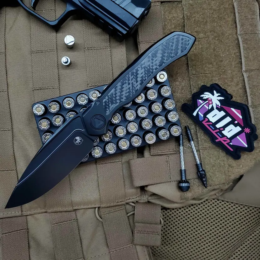 Microtech Anax S/E DLC Titanium Handle DLC Titanium Pivot Collar Carbon Fiber Inlay 190C-1 DLCTCFITI - 1