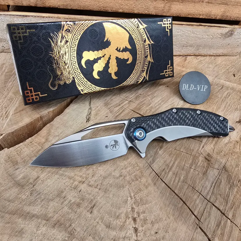 Microtech Matrix Titanium Handle Hand Rubbed Satin Standard Blue Titanium Pivot Collar Carbon Fiber Scales 165C-4 CFTI - 1