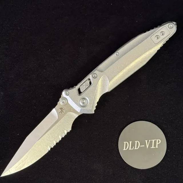 Microtech Socom Delta RAM-LOK Spear Point Partial Serrated Marfione Select Stonewash Finish Stonewash Finish Titanium w/ Bronze Titanium Accents Double Vapor Blast Stainless - 1