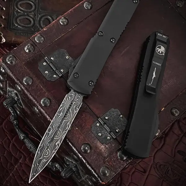 Microtech Ultratech D/E Signature Series Damascus Standard Ringed Hardware 122-16 S - 1