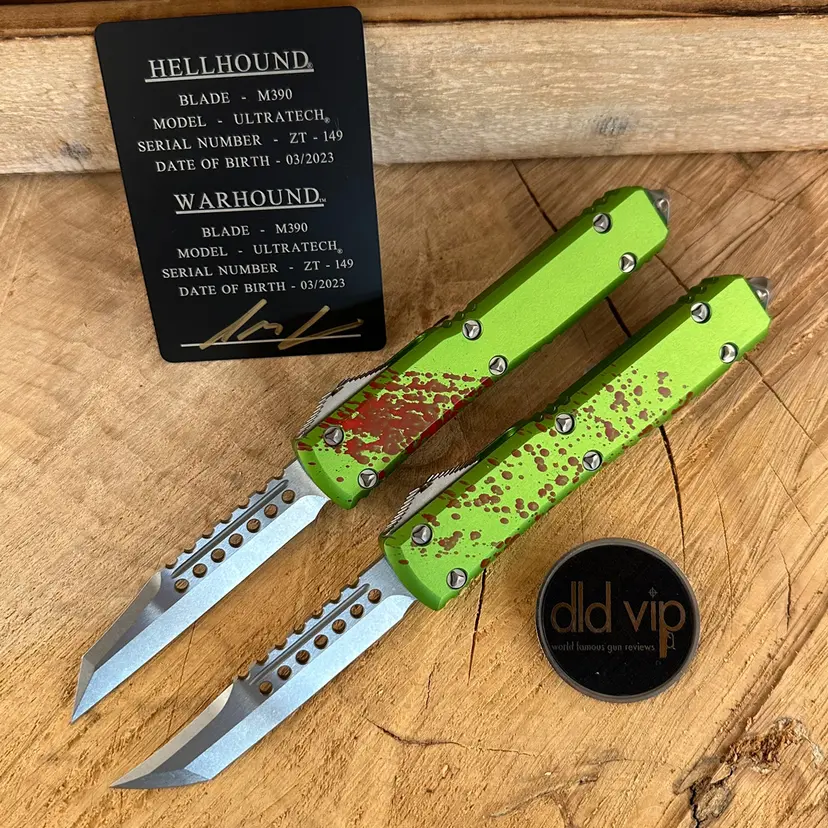 Microtech Ultratech Zombie-Tech Hellhound & Warhound Signature Series Stonewash Standard 119-10 SET ZTS - 1