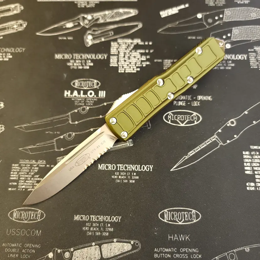 Microtech UTX-85 II S/E SS OD Green Stonewash Partial Serrated 231 II-11 ODS - 1