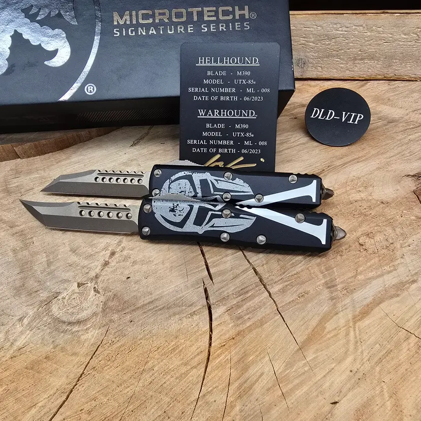Microtech UTX-85 Molon Labe Hellhound & Warhound Set Signature Series Bronzed APOCALYPTIC Standard 719-13 SET MLS - 1