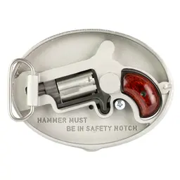 North American Arms NAA Mini Revolver .22 LR 1.125in Barrel 5-Round Stainless Matte, Wood Grips, Oval Ornate Belt Buckle - 2