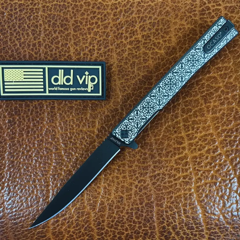Ocaso Knives Solstice PVD Blade Fleur-De-Lis Engraved Titanium Handle - 1