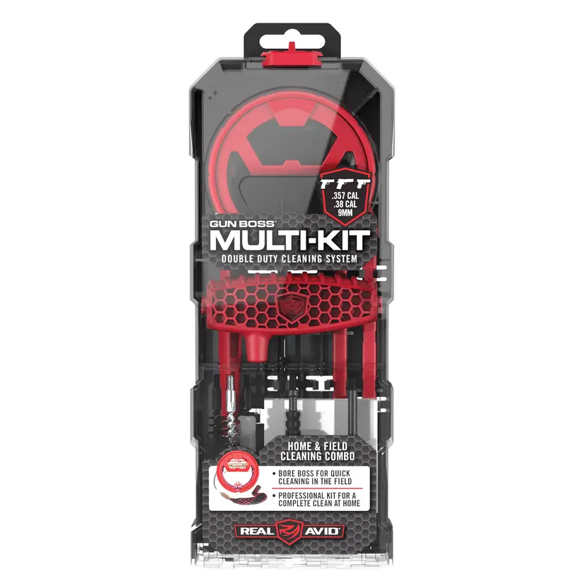 Real Avid Gun Boss Multi-Kit for .357, .38, 9mm Handguns – Professional Double Duty Cleaning Kit for Home and Field - 1