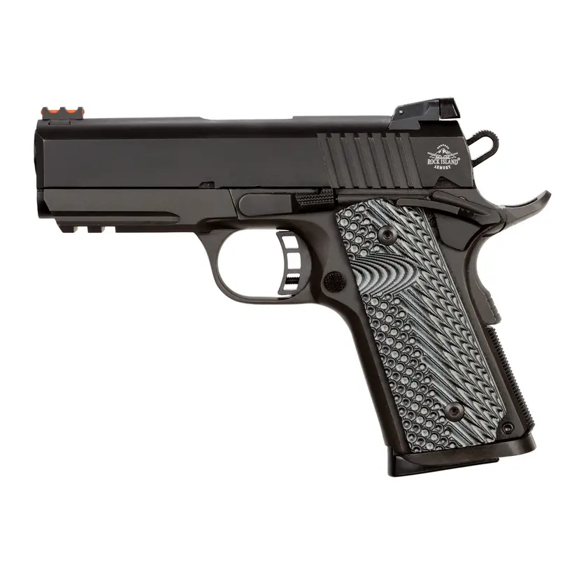 Rock Island Tac Ultra CS 9mm 1911 Officer 3.5" 8RD Semi-Auto Pistol, Parkerized Steel, G10 Grips - 1