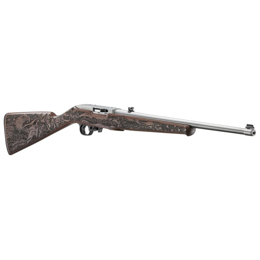 Ruger 10/22 America’s 250th Anniversary Edition .22 LR Semi-Auto Rifle, 18.5in Cold-Hammer Forged Barrel, Engraved Walnut Stock, BX-Trigger, 10rd