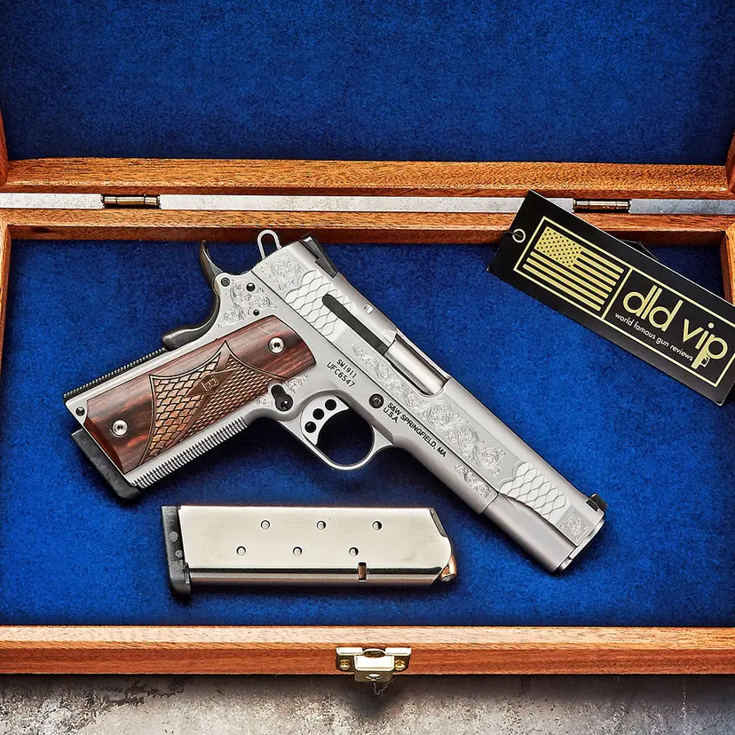 Smith & Wesson 1911 Engraved .45ACP w/ Wood Case - 1