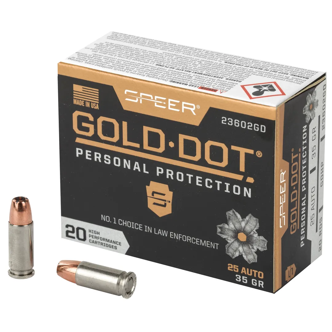 Speer Gold Dot 25ACP 35 Grain Hollow Point Ammunition – 20 Rounds for Personal Protection