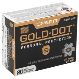 Speer Gold Dot 25ACP 35 Grain Hollow Point Ammunition – 20 Rounds for Personal Protection - 2
