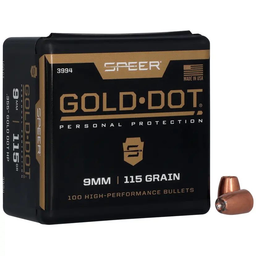Speer Gold Dot 9mm .355 115gr Hollow Point Bullets 100 Count – Reloading Supplies - 1