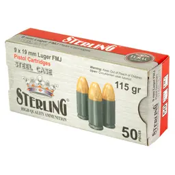 Sterling 9mm 115gr FMJ Steel Case Ammunition – 50 Round Box - 3