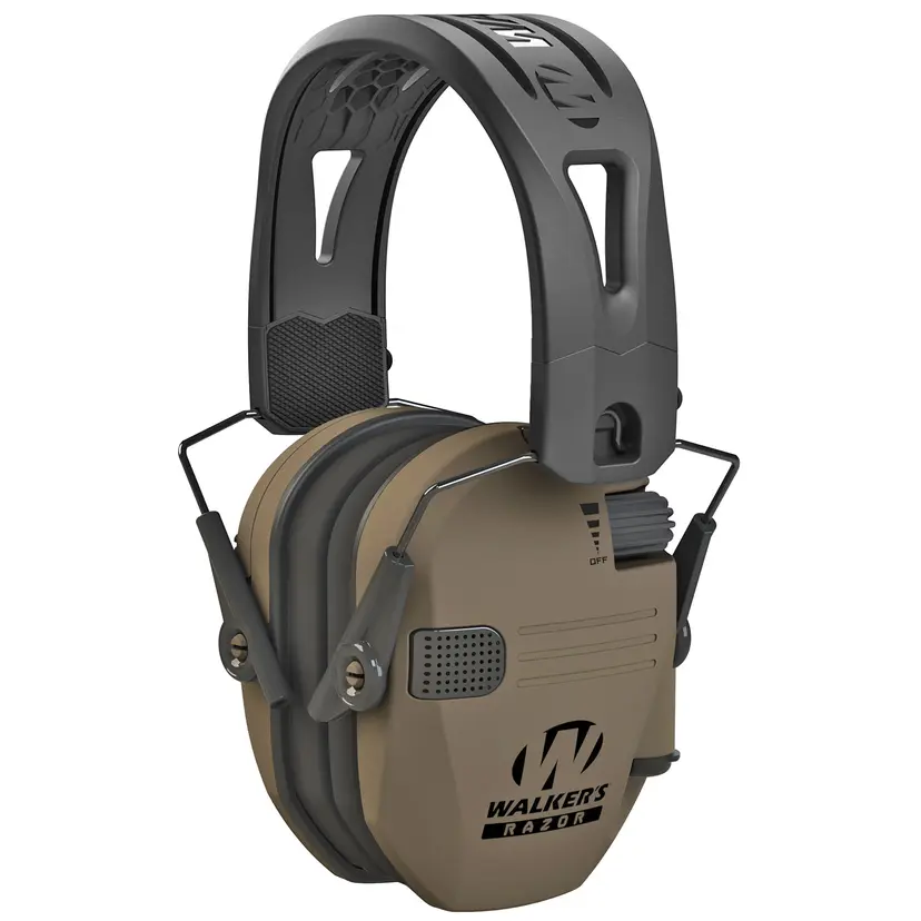Walker's Razor Slim Electronic Muffs BLK/FDE w/ Tacti-Grip Headband - 1