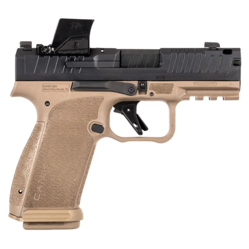 CANIK METE MC9 Prime 9mm Compact Striker-Fired Pistol 3.6in Compensated Optics Ready MO4 Optic 17rd Black Slide FDE Frame Webinar - 1