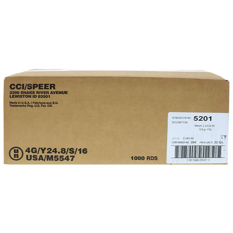 CCI Blazer Brass Handgun Ammunition 9mm Luger 124gr FMJ 1000/ct Case Webinar - 1