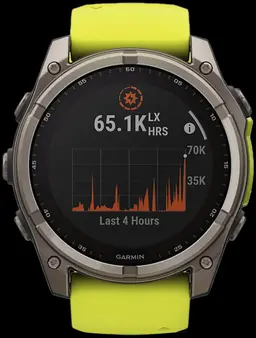 Garmin Fenix 8 Solar Yellow/Graphite Band Sunlight Visible/Transflective MIP Display Compatible w/ iPhone/Android Webinar - 2