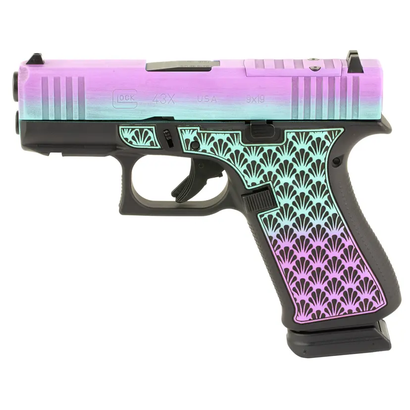GLOCK 43X 9mm Sub-Compact Striker-Fired Pistol 3.41in Barrel 15+1 Island Bug Cerakote Shark Coast Tactical Custom Stipple Fixed Sights 2 Mags Webinar - 1