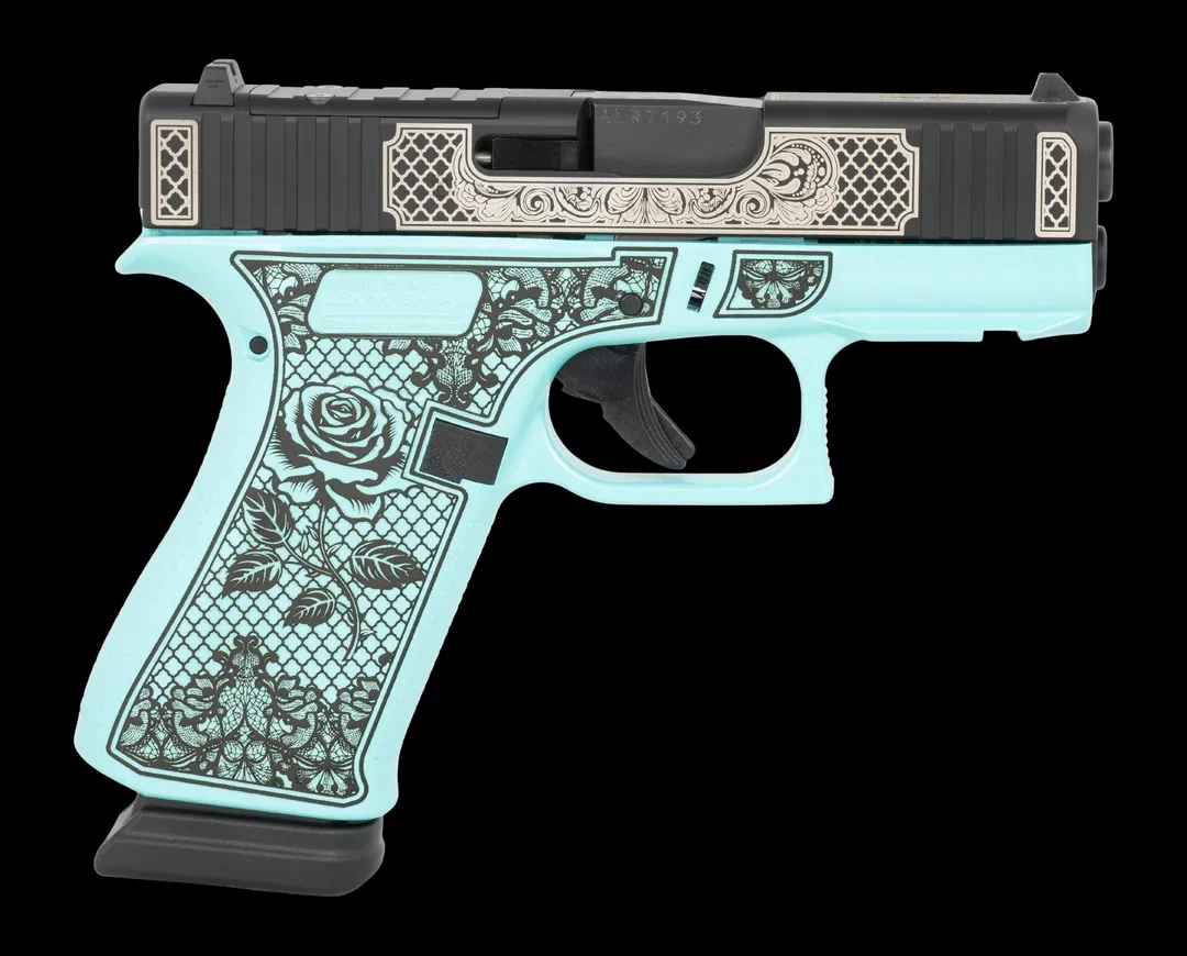 Glock 43X Black/Silver Cerakote Aqua Rose Cerakote 9mm Webinar