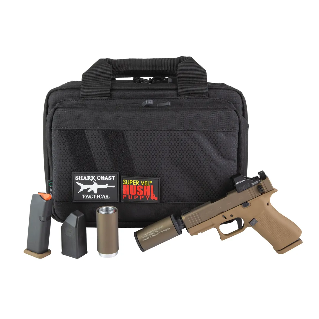 GLOCK 43X Hush Puppy 9mm Sub-Compact Pistol w/ Holosun 407K, 3.92in 1/2x28 Threaded Barrel, FDE Cerakote, 10rd, Compact Model 2 Suppressor Webinar