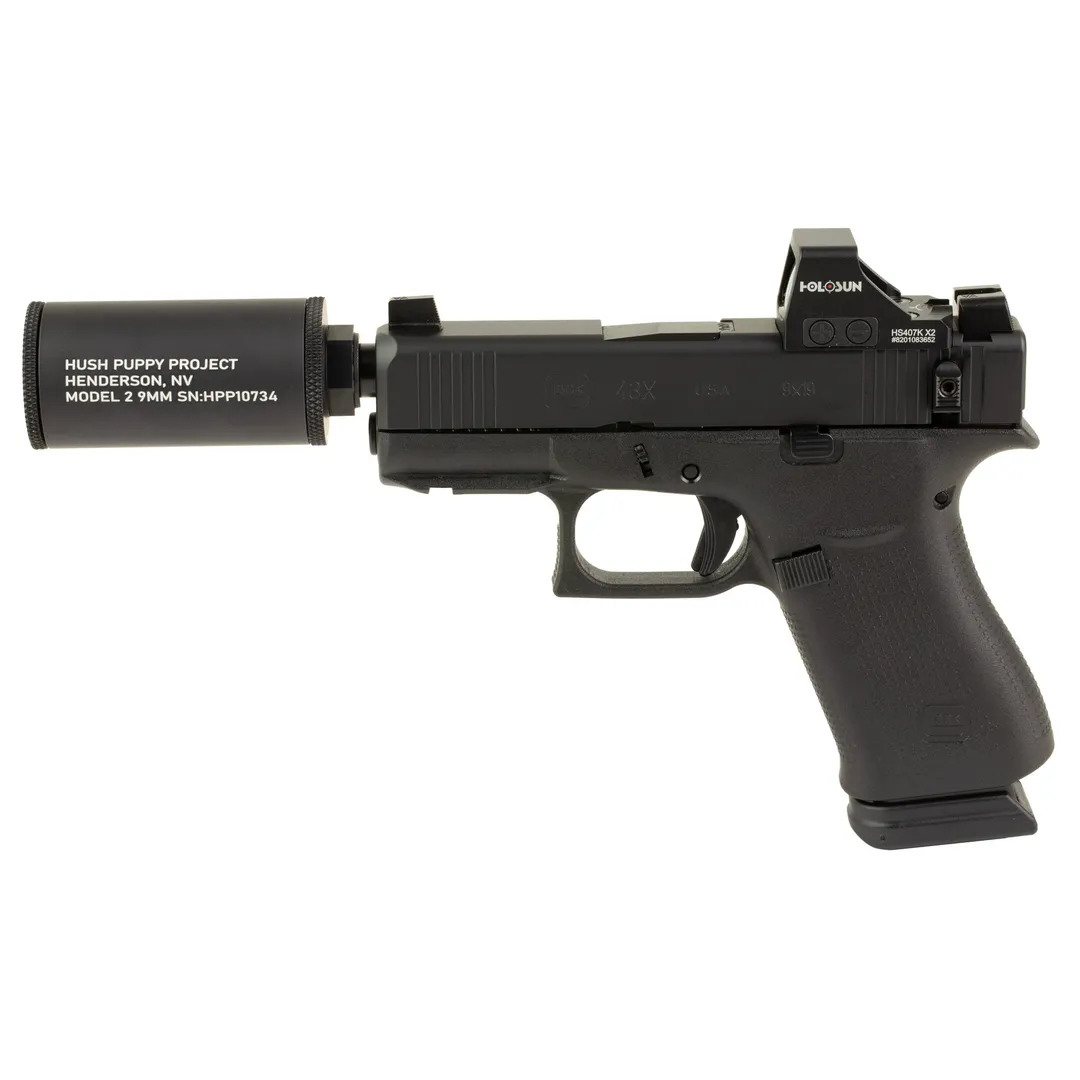 GLOCK 43X Hush Puppy 9mm Threaded Barrel Pistol w/ Holosun 407K, Suppressor Height Sights, 15rd, Compact Suppressor Package Webinar