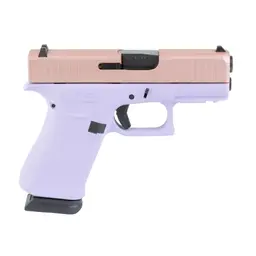 GLOCK 43X Lavender Luxe 9mm Sub-Compact Striker-Fired Pistol 3.41in Barrel Rose Gold Slide 15+1 2 Mags Webinar - 2