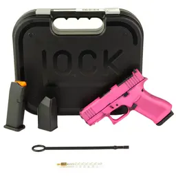 GLOCK 43X MOS 9mm 3.41in Striker-Fired Sub-Compact Pistol, 10+1, Battle Worn Bubble Gum Pink Cerakote, Optic Cut, 2 Mags Webinar - 1