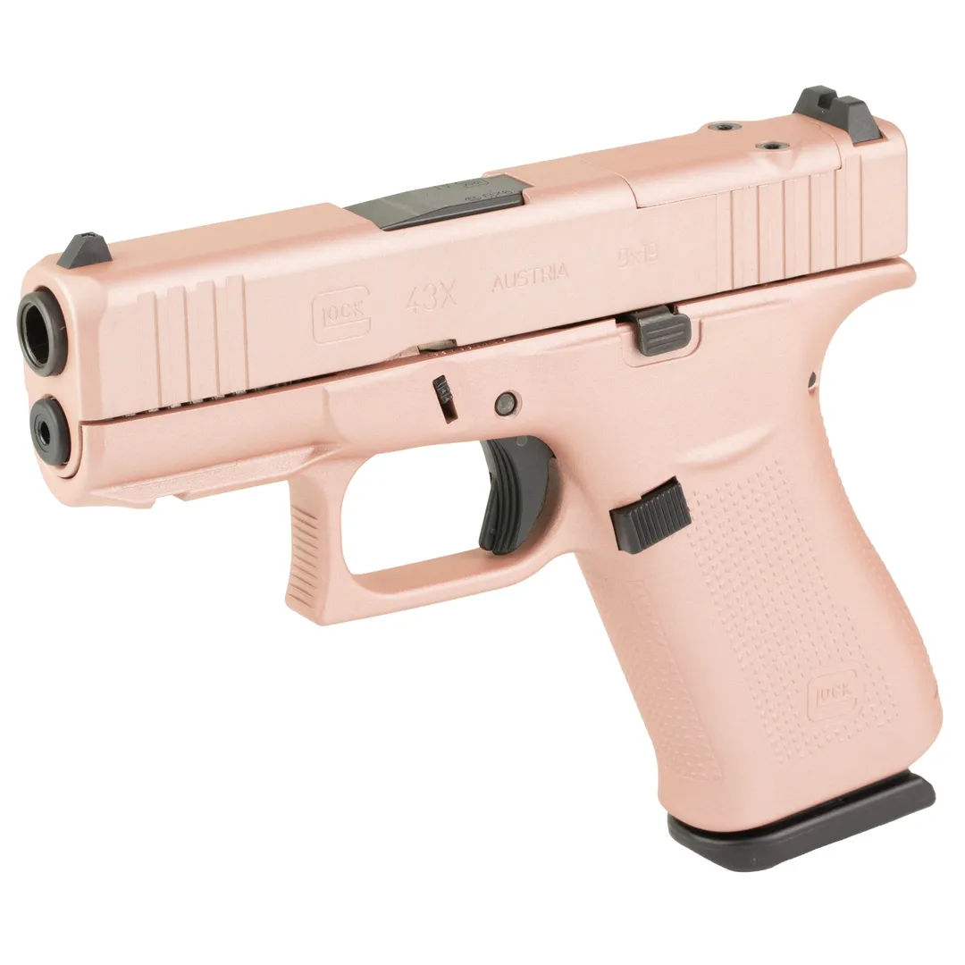 GLOCK 43X MOS 9mm Sub-Compact Striker-Fired Pistol 3.41in Barrel 10+1 Custom Rose Gold Cerakote Fixed Sights 2 Mags Webinar