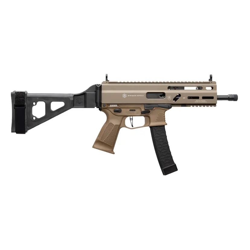 Grand Power Stribog SP9A3 9mm 8" Threaded Barrel Pistol FDE 30+1 Semi-Auto with Brace and M-LOK Webinar - 1