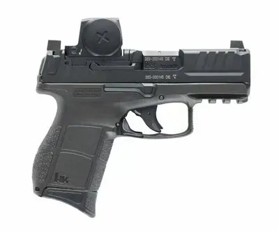 Heckler & Koch HK VP9CC OE 9mm Micro-Compact Striker-Fired Pistol 3.13in Barrel DLC Black, Tritium Front Sight, Vortex Defender CCW Red Dot, 12+1 and 10+1 Webinar
