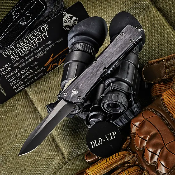 Marfione Custom Knives Combat Troodon Recurve DLC 2-Tone Apocalyptic Finish Hefted Annodized Alloy w - 1