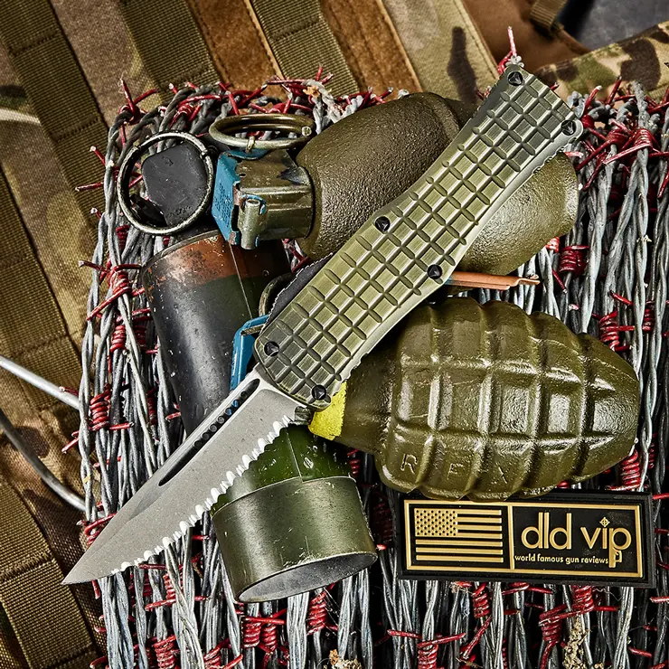 Microtech Hera S/E Frag Signature Series Grenade Green Apocalyptic Full Serrated 703-12 APFRGS Webin - 1