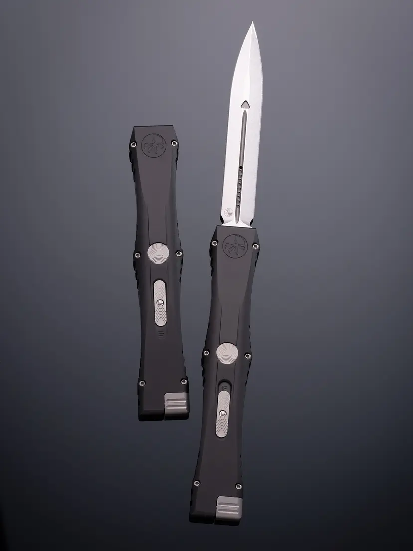 Microtech Nemesis IV - Double Edge Marfione Select Stonewash Finish Hardcoat Anodized Alloy Double Vapor Blast Stainless 1152-10MS1 Webinar - 1