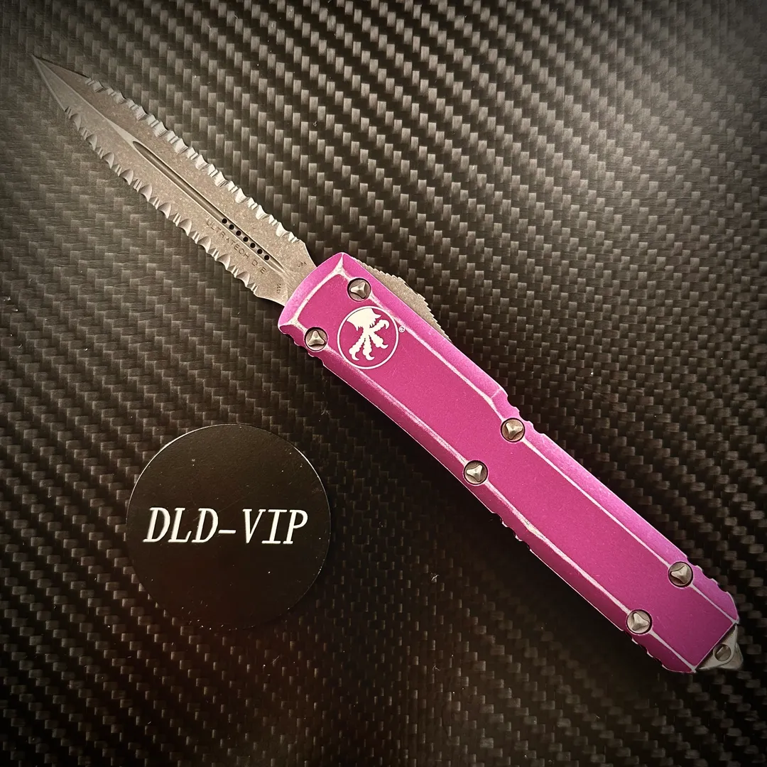 Microtech Ultratech D/E Distressed Violet Apocalyptic Double Full Serrated 122-D12 DVI Webinar