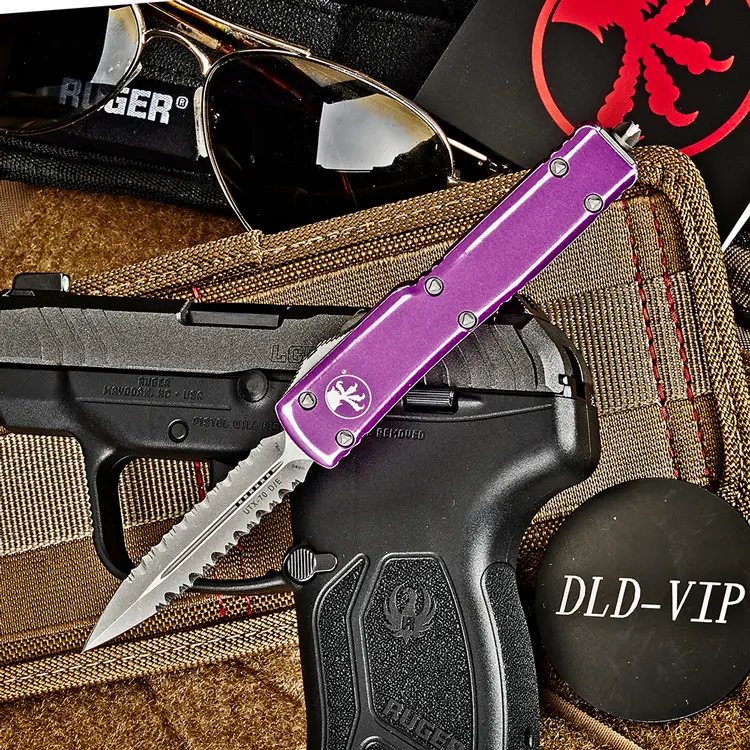 Microtech UTX-70 D/E Distressed Violet Apocalyptic Double Full Serrated 147-D12 DVI Webinar - 1