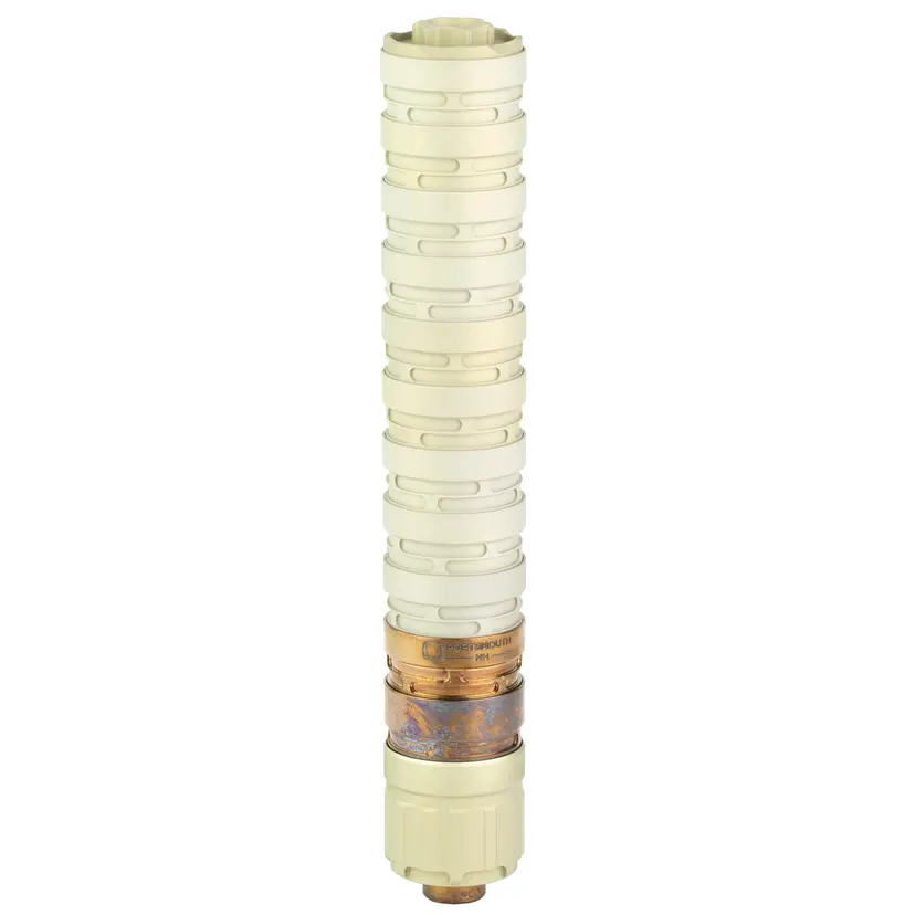 Q Erector 9 Modular 9mm Suppressor 5.95in Aluminum Anodized FDE 1/2x28 Piston 8oz Webinar - 1
