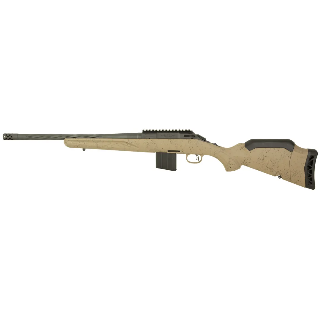 Ruger American Rifle Ranch Gen II Bolt Action Rifle 6mm ARC 16.1in Spiral Fluted Threaded Barrel Muzzle Brake 10rd Cobalt Cerakote FDE Splatter Stock Webinar