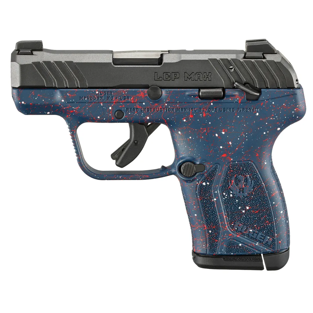 Ruger LCP Max America’s 250th Anniversary Edition .380 ACP 2.8in Striker-Fired Pistol, Liberty Blue Splatter Frame, Tritium Front Sight, Manual Safety, 10+1 Webinar