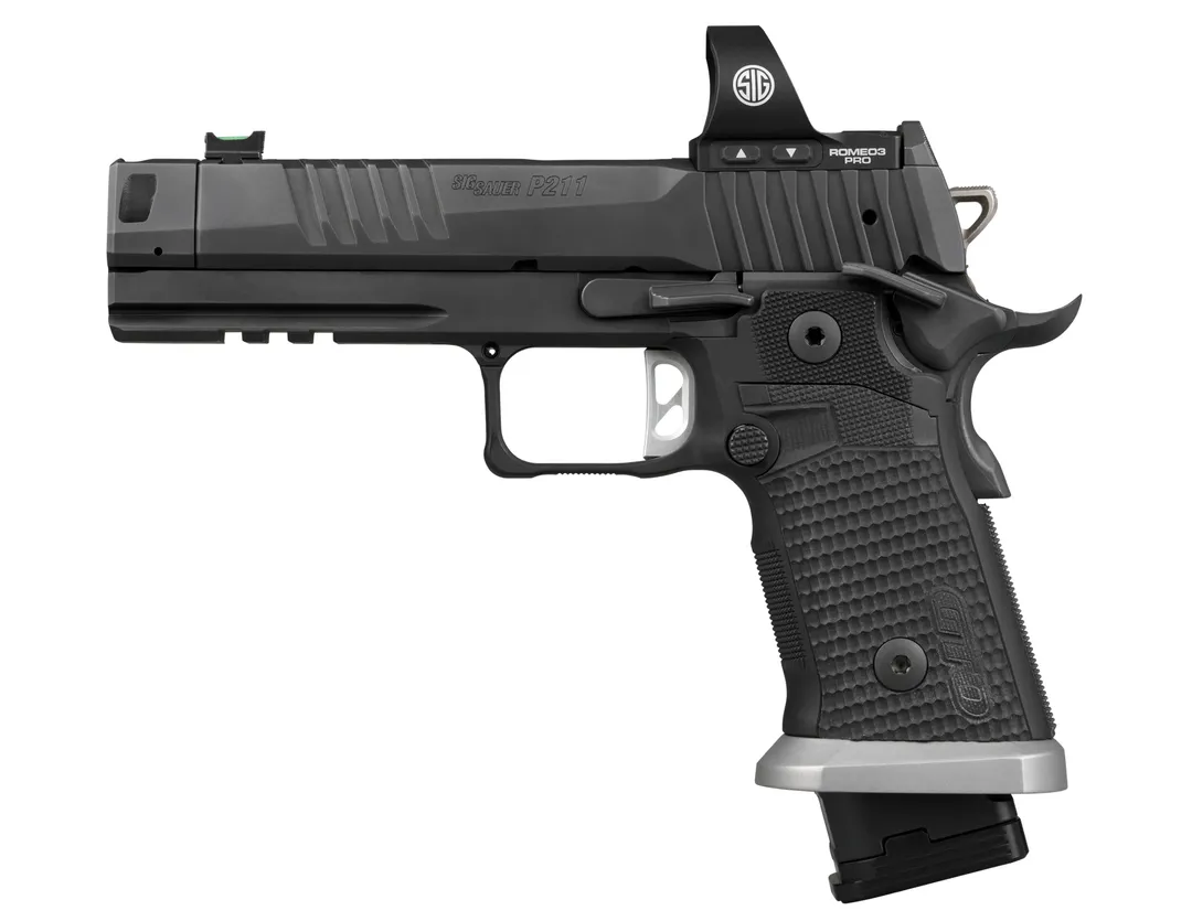 Sig Sauer P211 GTO 9mm Full-Size Pistol 4.4in Black Compensated, ROMEO3PRO Optic, Fiber Optic Sight, 3 Mags (23rd/21rd) Webinar