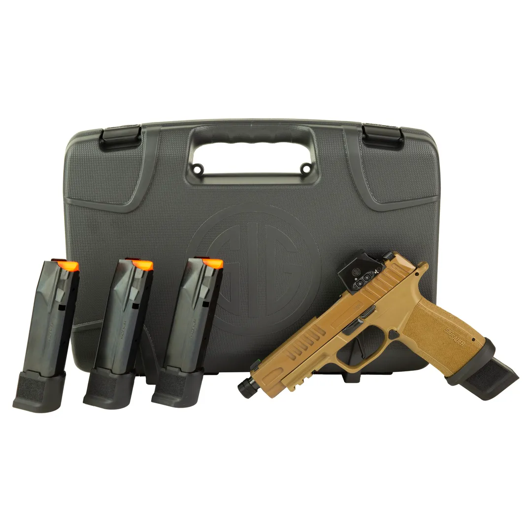 Sig Sauer P365 FUSE TACOPS 9mm Compact Striker-Fired Pistol 5.1in Threaded Barrel 21+1 Coyote Cerakote ROMEO-X Red Dot X-RAY3 Sights 4 Mags Webinar