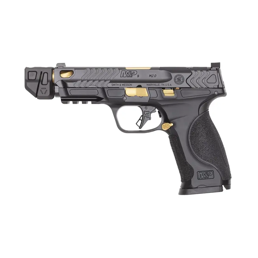 Smith & Wesson M&P9 M2.0 Metal TALO 9mm OR Striker-Fired Pistol 4.869in Threaded Barrel Gold PVD Accents 4 Mags Webinar - 1