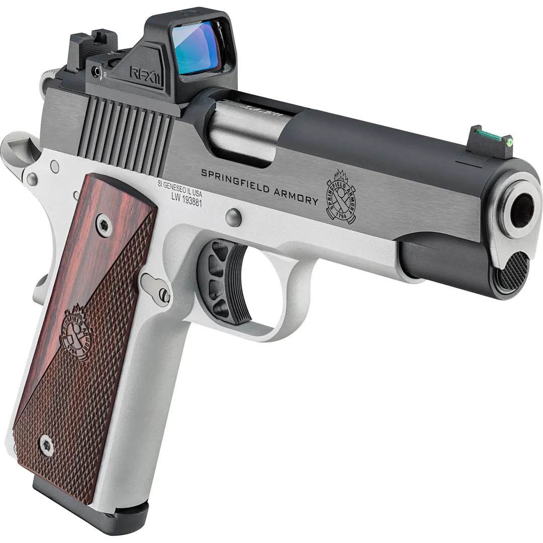 Springfield Ronin 1911 AOS 4.25" 9mm Optic Ready Commander Pistol, 9rd, Match Barrel, Blued Slide, Wood Grips, 4 Mags Webinar